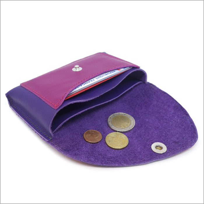 Mini portefeuille à 3 compartiments cuirs violets
