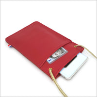 Pochette smartphone en cuir rouge à bandoulière réglable
