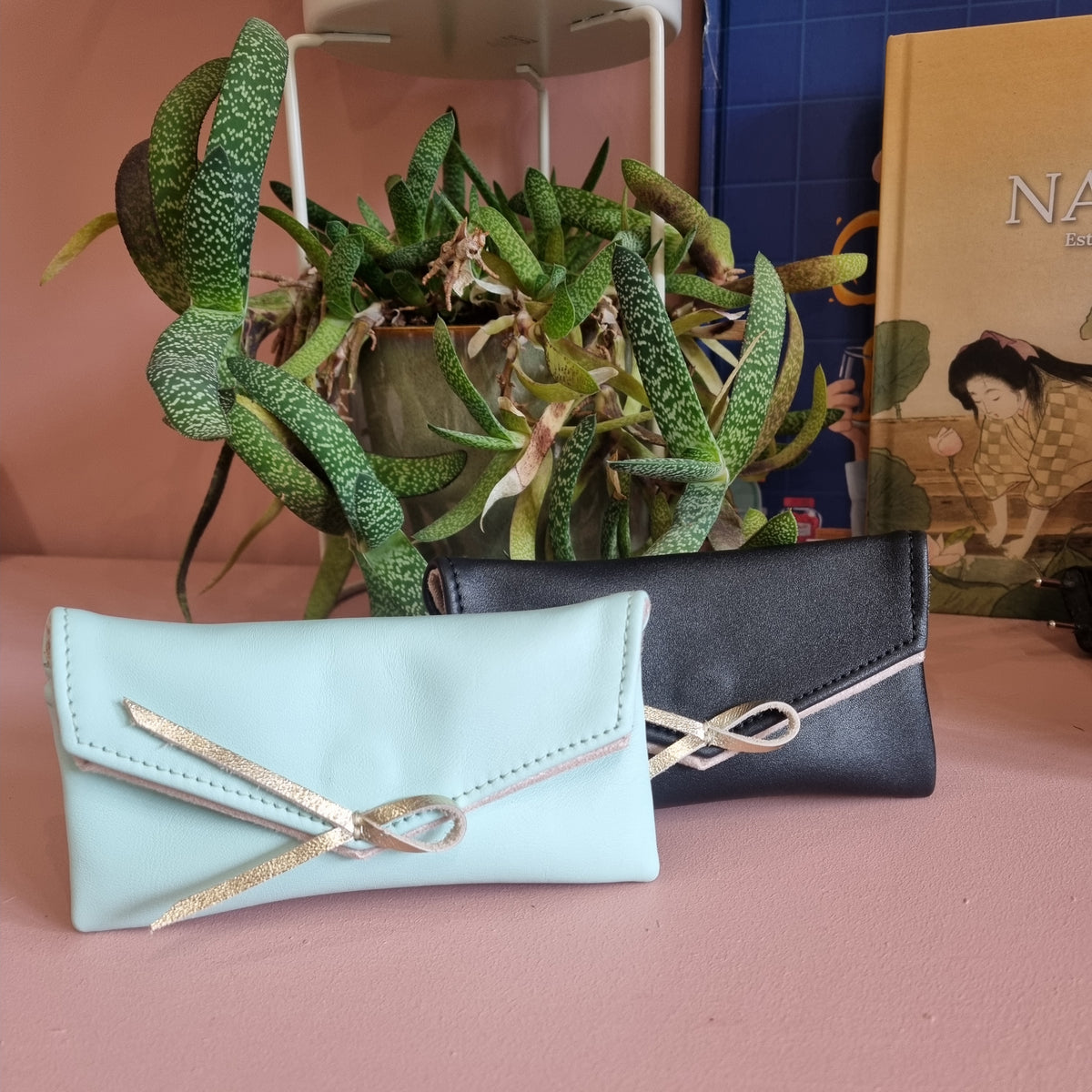 Orange soft leather glasses case