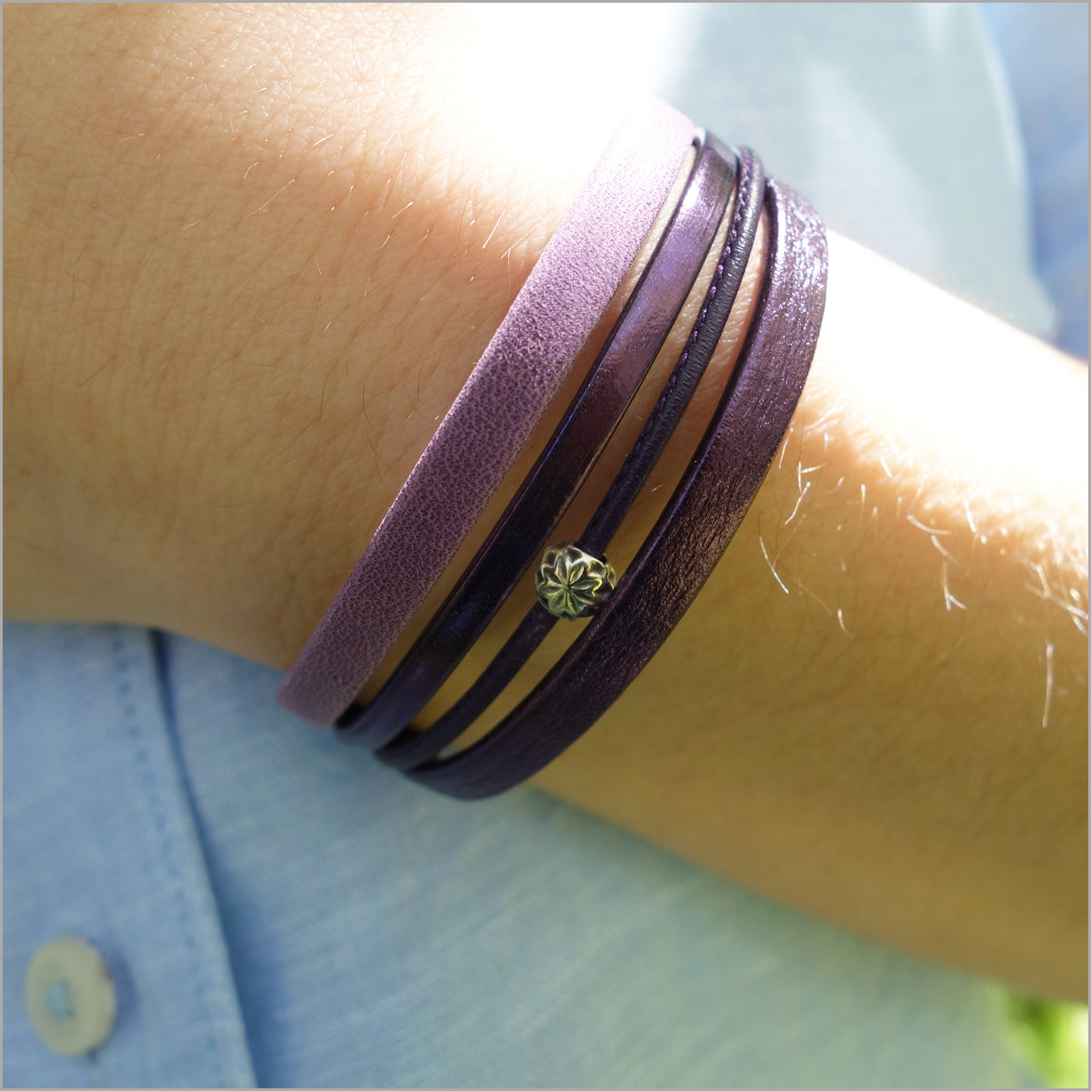 Bracelet femme multi-liens en cuirs violets