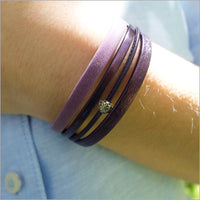 Bracelet femme multi-liens en cuirs violets