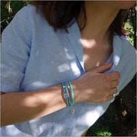 Bracelet créateur femme en cuirs strass bleus turquoise