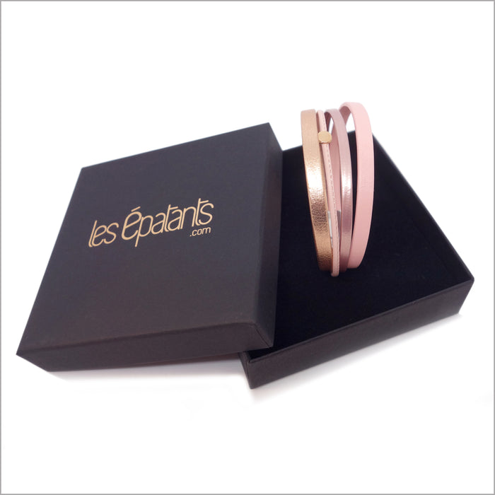 Pulsera multieslabones de cuero dorado y plateado