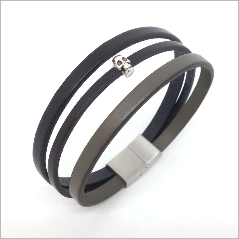 Men's multi-link bracelet in black and taupe leather