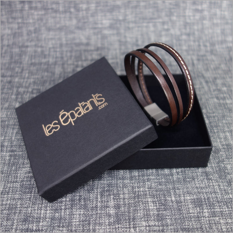 Brown leather multi-link bracelet