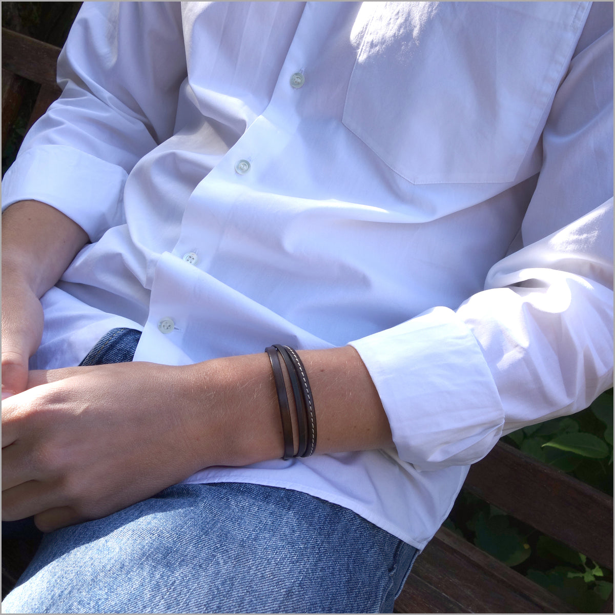 Brown leather multi-link bracelet