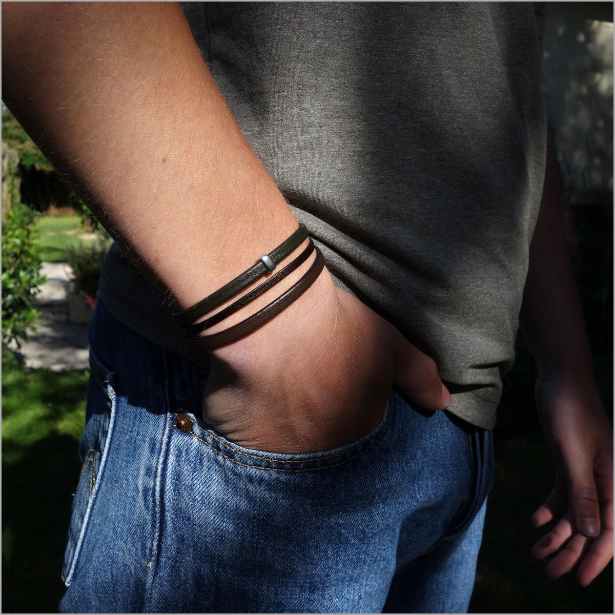 Bracelet Cuir Homme Aventurine Verte – Bracelet En Cuir Noir Tressé Multicouche Avec Pierre Naturelle, Cadeau Élégant Pour Papa, Fils Ou Ami
