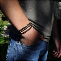 Multi-link bracelet in khaki and brown leather
