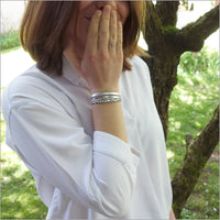 Bracelet femme manchette en strass et cuirs argent