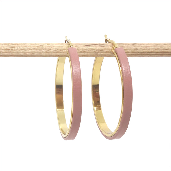 Boucles d'oreilles créoles dorées et cuirs véritables colorés