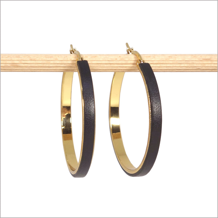 Boucles d'oreilles créoles dorées et cuirs véritables colorés