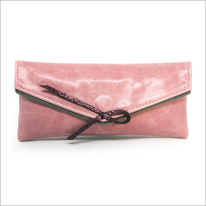 Soft pink leather glasses case