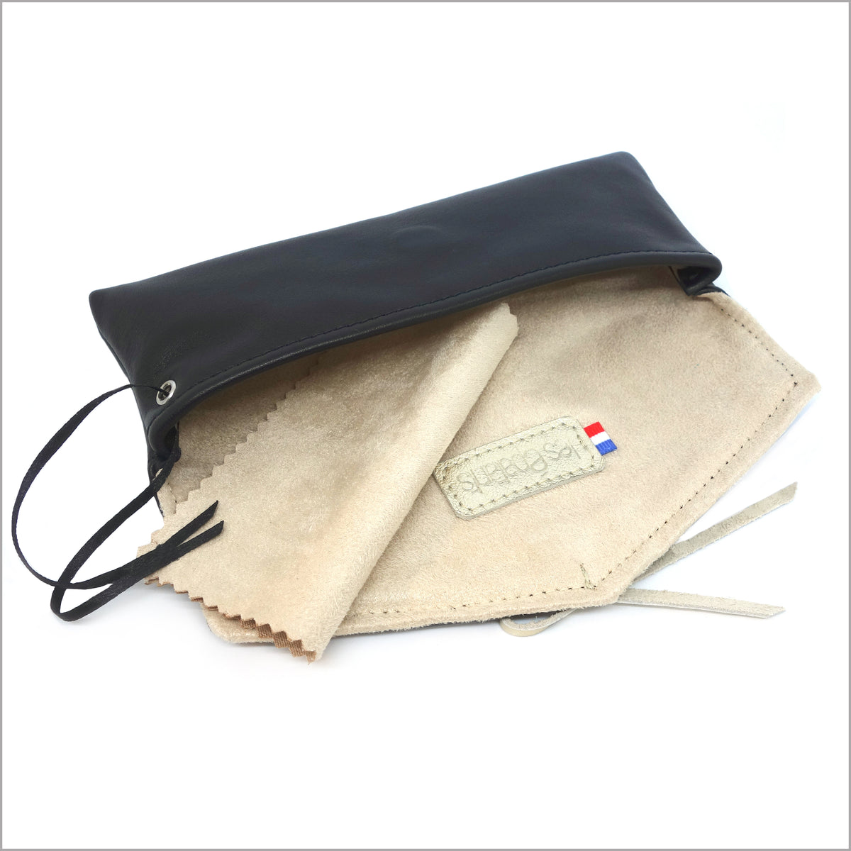 Women's glasses case in soft black leather