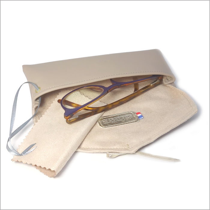 Étui à lunettes en cuir souple beige mastic