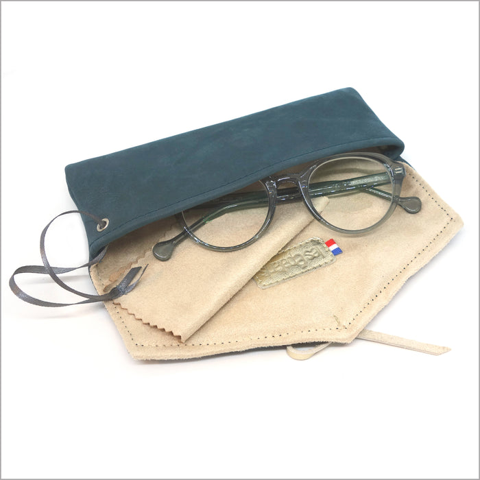 Dark green suede leather glasses case