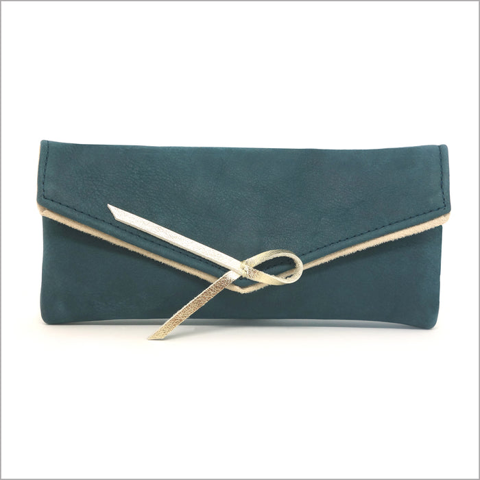 Dark green suede leather glasses case