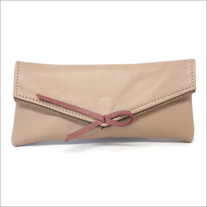 Nude beige soft leather glasses case