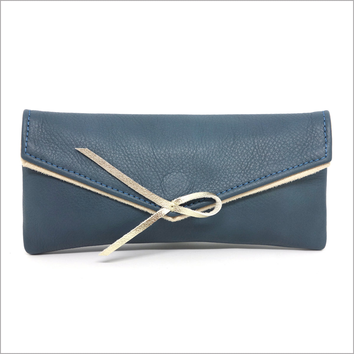 Glasses case in soft slate blue leather
