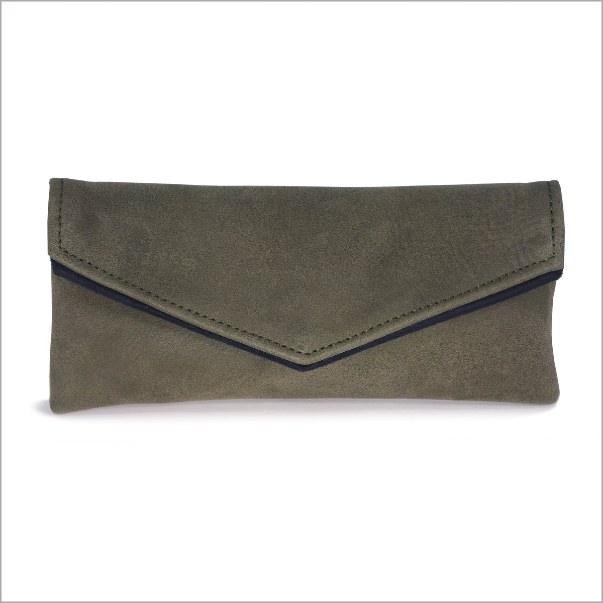 Étui à lunettes unisexe en cuir nubuck souple vert kaki