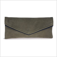 Étui à lunettes unisexe en cuir nubuck souple vert kaki