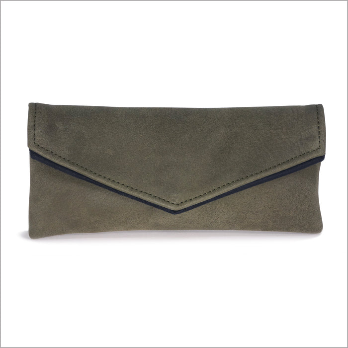 Étui à lunettes unisexe en cuir nubuck souple vert kaki