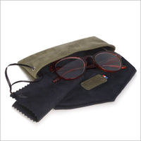 Étui à lunettes unisexe en cuir nubuck souple vert kaki