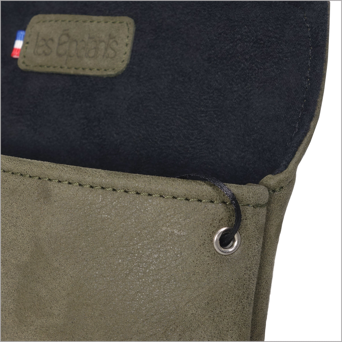 Étui à lunettes unisexe en cuir nubuck souple vert kaki