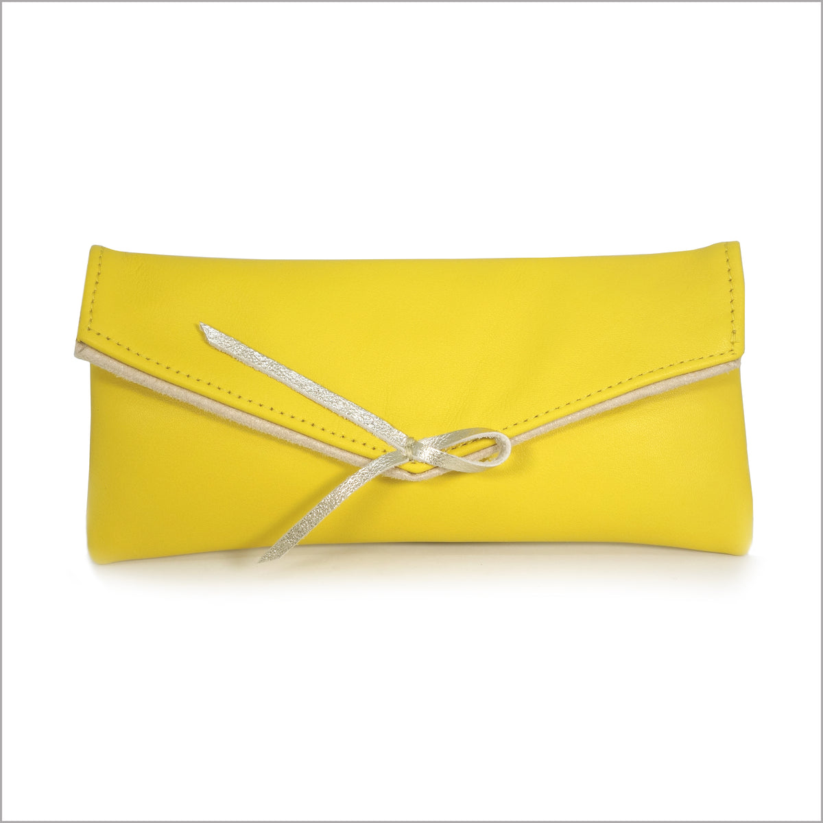 Étui à lunettes de vue ou de soleil en cuir souple jaune mimosa
