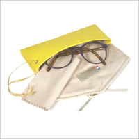 Étui à lunettes de vue ou de soleil en cuir souple jaune mimosa