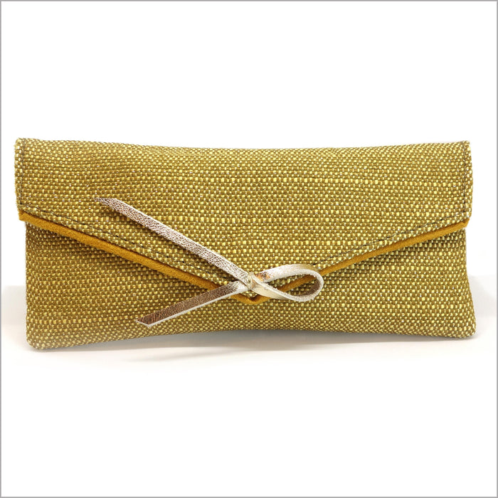 Soft glasses case in mustard yellow linen and silver lurex