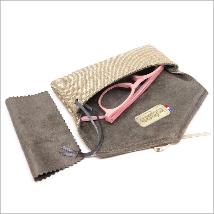 Soft glasses case in natural linen and silver lurex