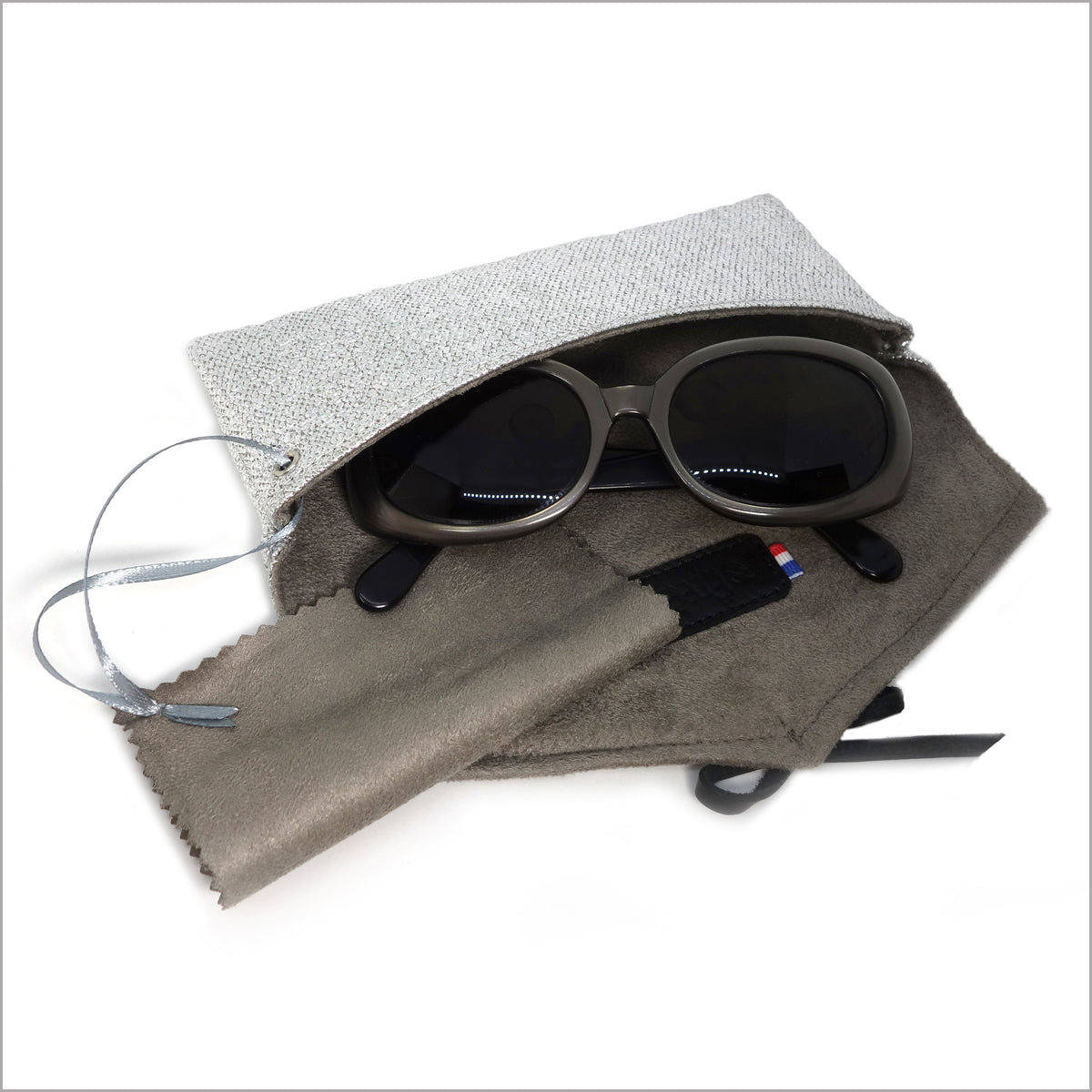 Étui à lunettes souple en lin enduit argent