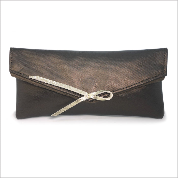 Étui à lunettes souple fermeture magnétique coton enduit irisé marron