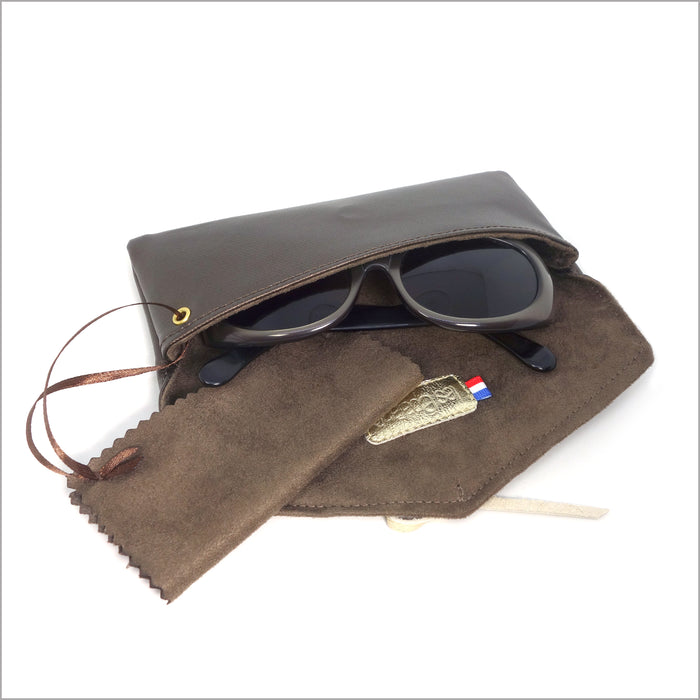 Étui à lunettes souple fermeture magnétique coton enduit irisé marron