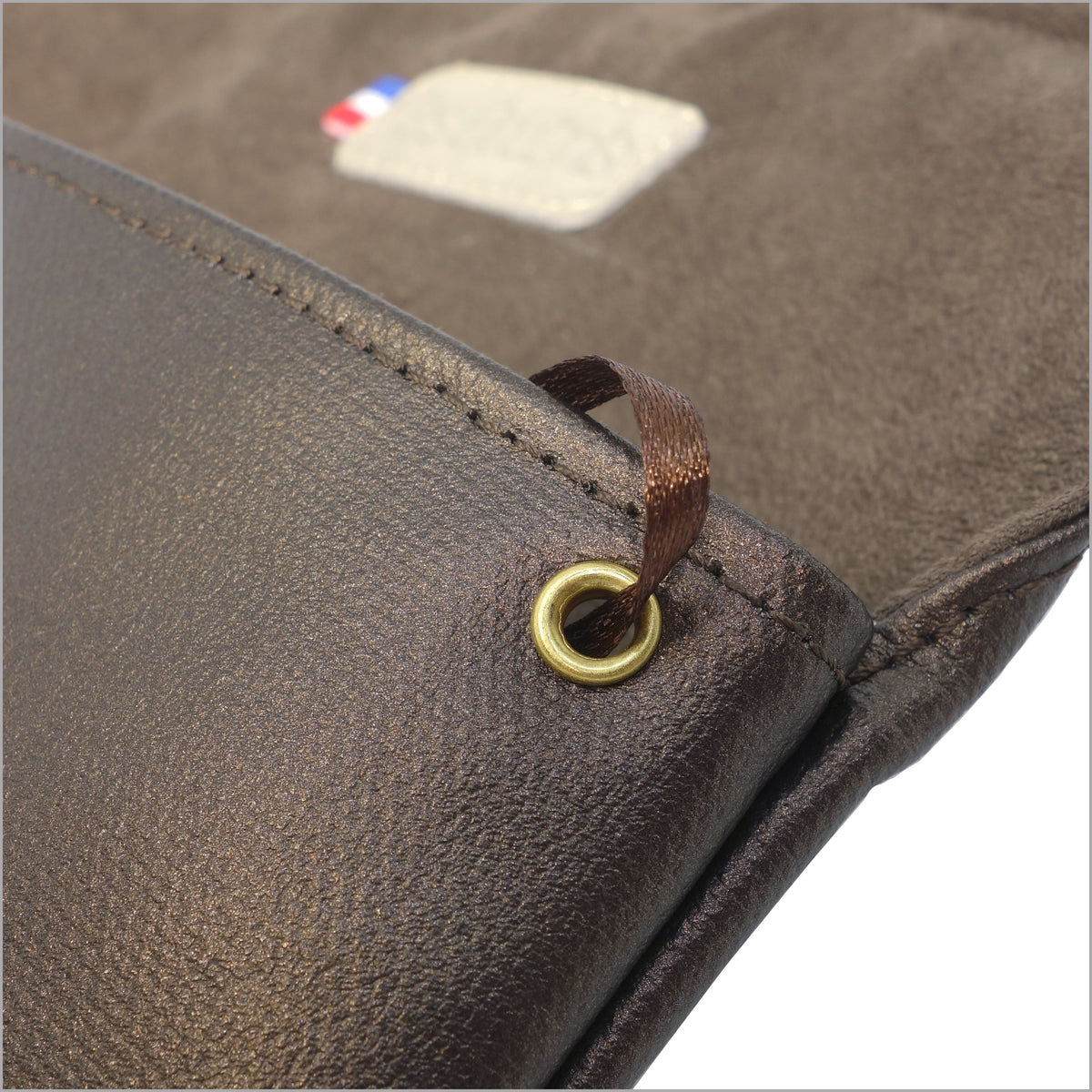 Étui à lunettes souple fermeture magnétique coton enduit irisé marron
