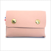 Portemonnaie et porte-cartes en cuir grainé rose nude