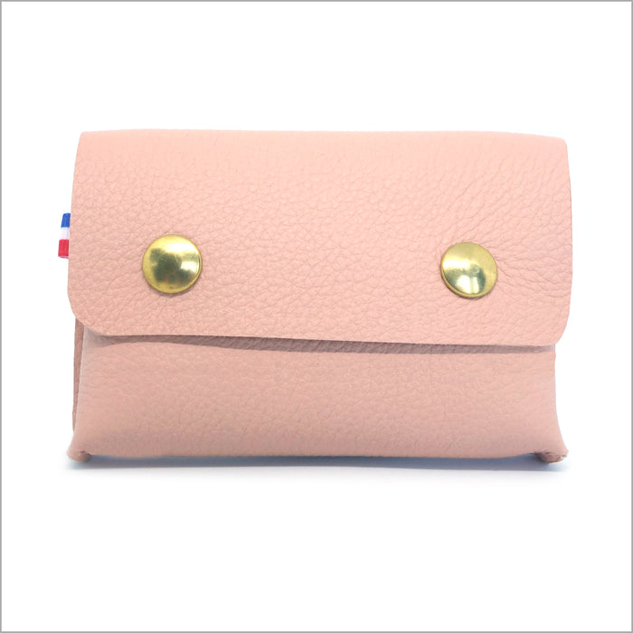 Portemonnaie et porte-cartes en cuir grainé rose nude