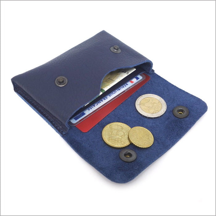 Portemonnaie et porte-cartes en cuir souple bleu indigo