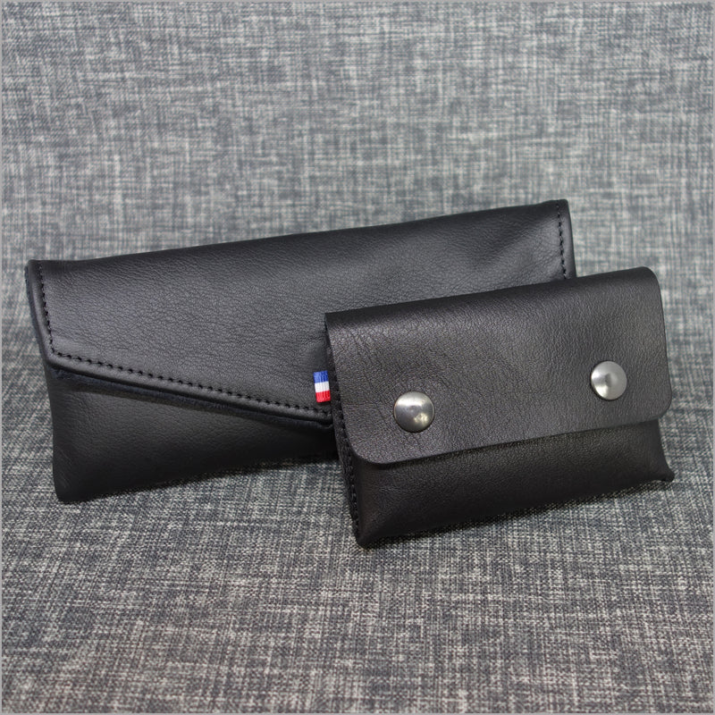 Soft black leather glasses case