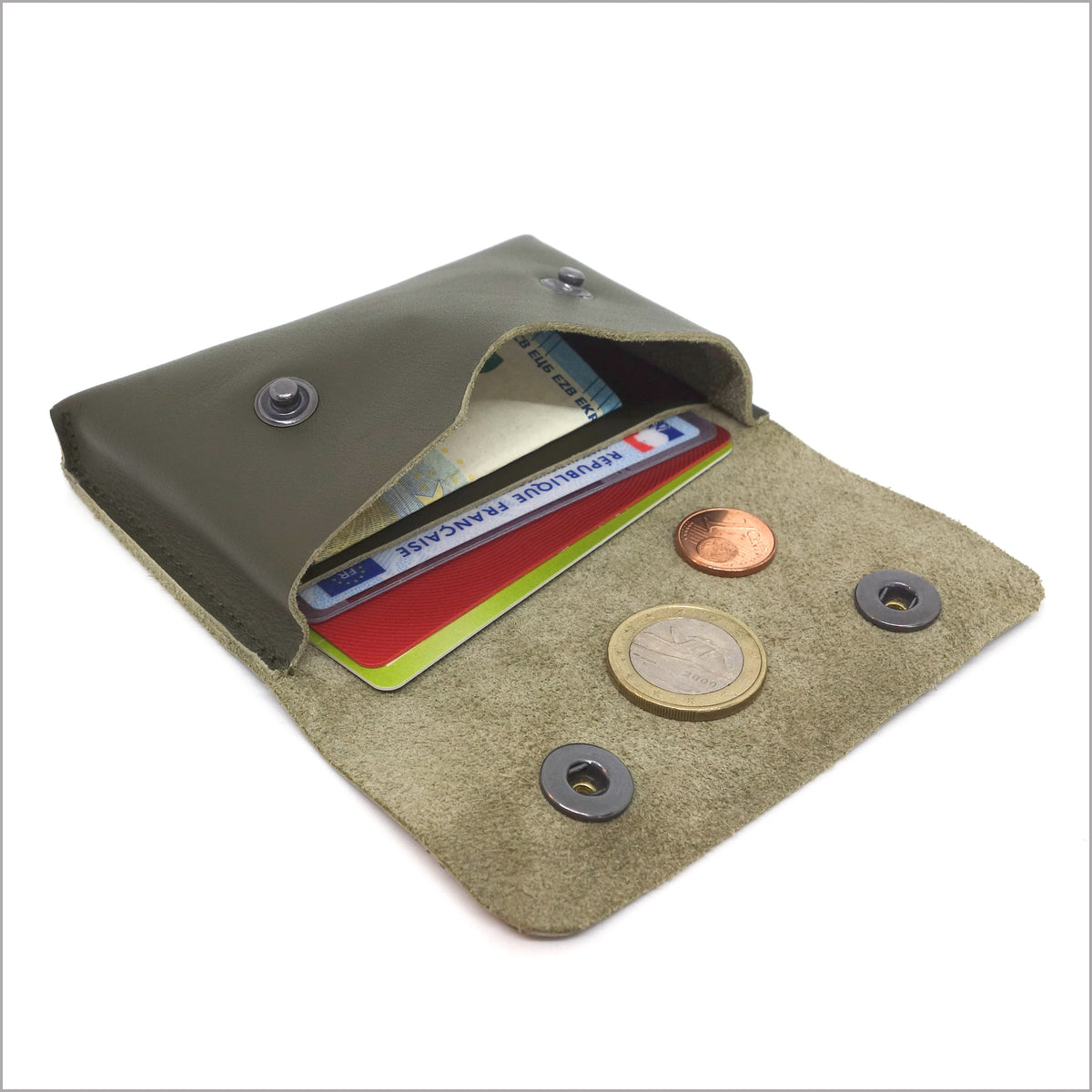 Porte-carte portemonnaie de poche cuir souple kaki