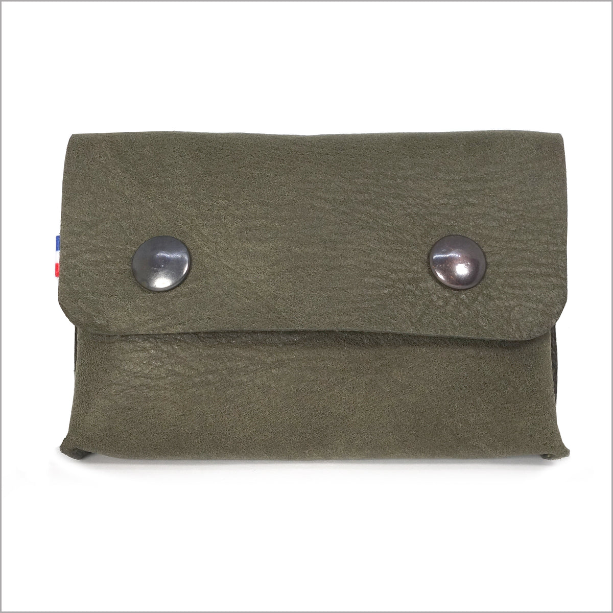 Portemonnaie et porte-cartes en cuir nubuck kaki
