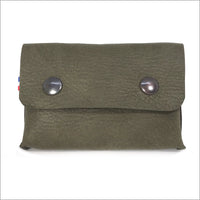 Portemonnaie et porte-cartes en cuir nubuck kaki