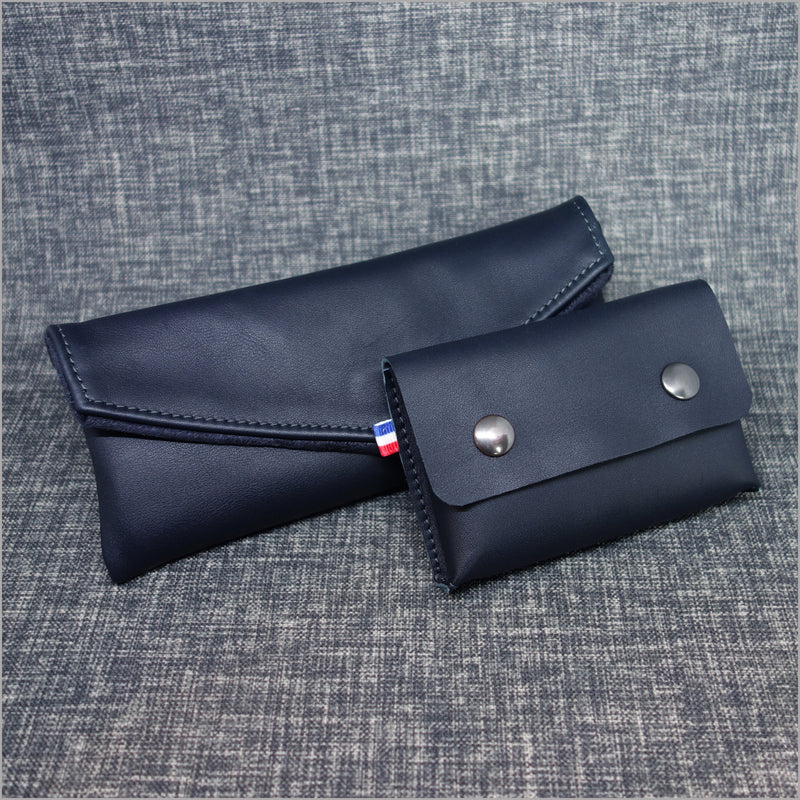 Sunglasses case in soft navy leather