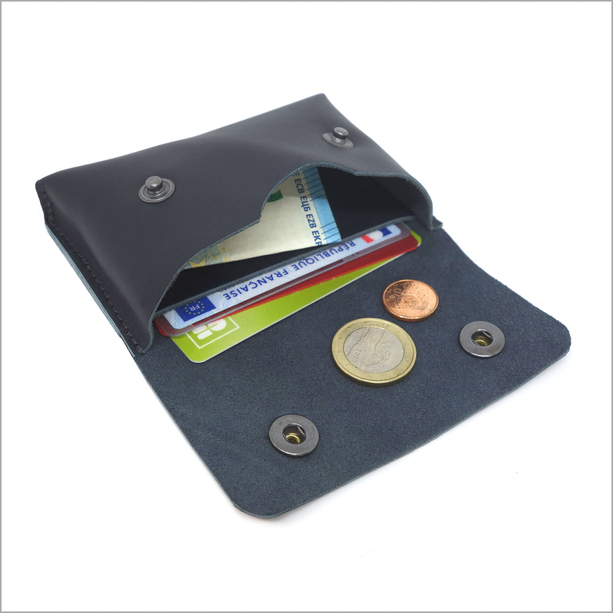 Petit portemonnaie et porte-cartes en cuir souple bleu marine