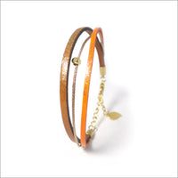 Bracelet artisanal réglable pour femme en cuir, lamé et paillettes peintes à la main