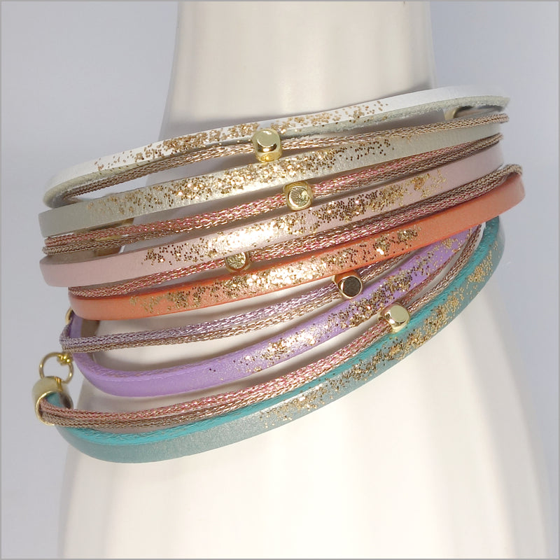 Bracelet réglable en cuir irisé pour femme