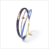 Bracelet artisanal réglable pour femme en cuir, lamé et paillettes peintes à la main