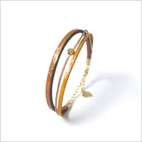 Bracelet artisanal réglable pour femme en cuir, lamé et paillettes peintes à la main