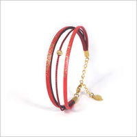 Bracelet artisanal réglable pour femme en cuir, lamé et paillettes peintes à la main