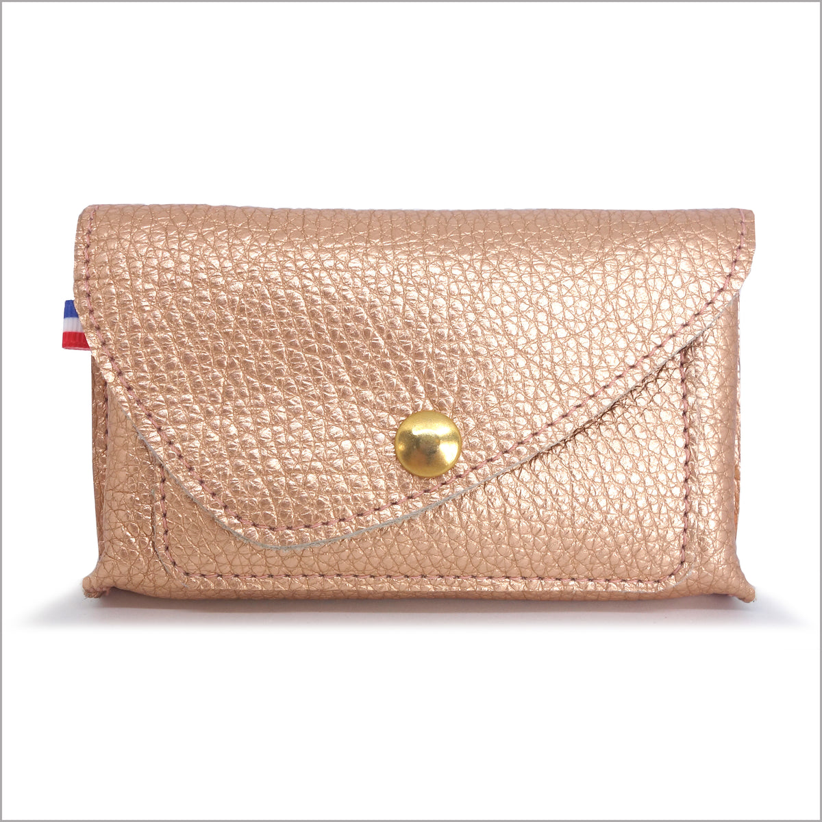 Portefeuille porte-monnaie femme cuir grainé or rose métallisé